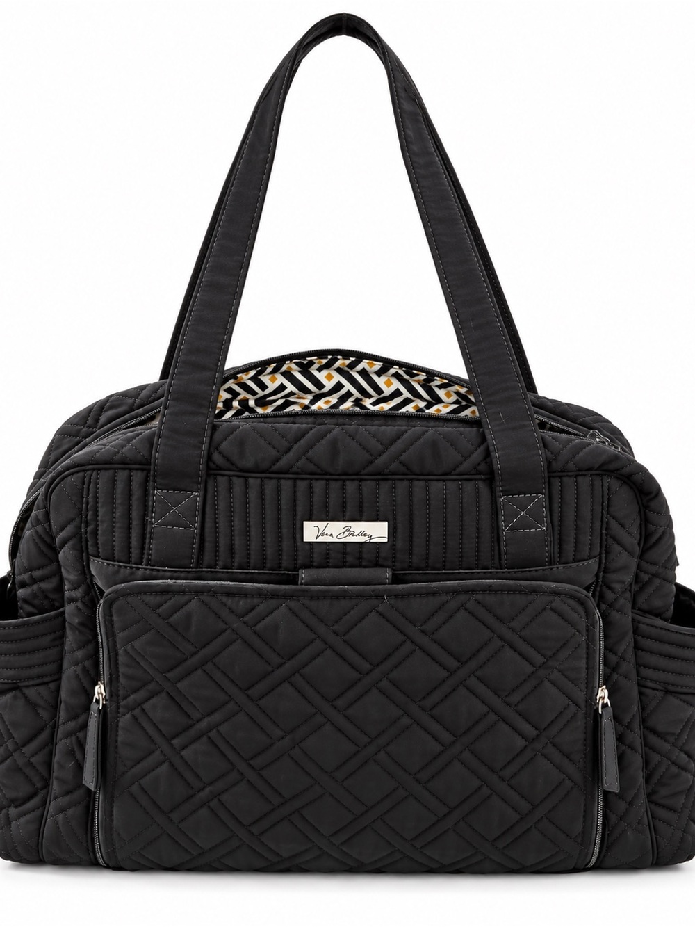 Vera Bradley Black Quilted Baby Diaper Bag Tote Microfiber Geometric Lining